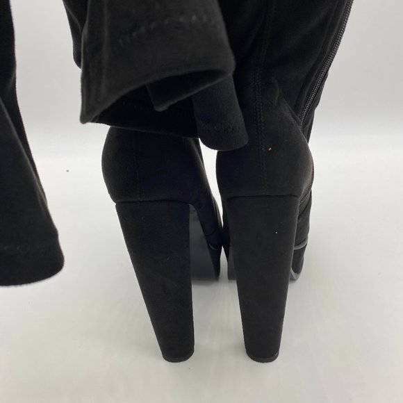 black round toe suede platform over the knee boots chunky heels - Picture 4 of 10
